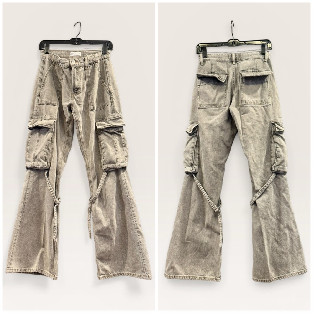 Zara Cargo/Utility Low-Rise Wide-Leg Jeans
